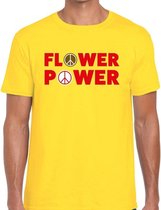 Flower power tekst t-shirt geel heren S