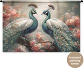 Wandkleed - Wanddoek - Pauwen - Pauwenveren - Vogels - Bloemen - Natuur - 120x80 cm - Wandtapijt