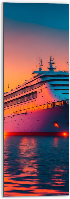 Dibond - Enorm Cruiseschip Varend over het Water tijdens Zonsondergang - 20x60 cm Foto op Aluminium (Met Ophangsysteem)