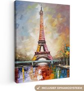 Canvas Schilderij Eiffeltoren - Schilderij - Olieverf - Parijs - 90x120 cm - Wanddecoratie