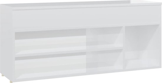vidaXL - Schoenenbank - 105x30x45 - cm - bewerkt - hout - hoogglans - wit