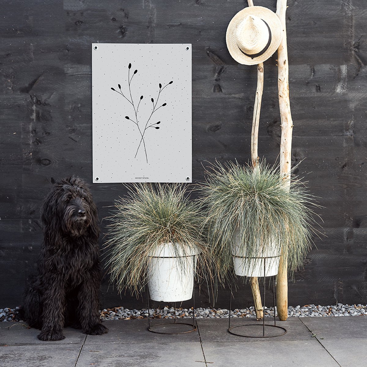 MOODZ design | Tuinposter | Buitenposter | Illustratie natuur 1 | 70 x 100 cm | Grijs