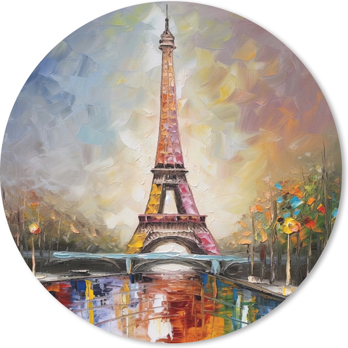 Muismat rond 20x20 cm - Mousepad Eiffeltoren - Schilderij - Olieverf - Parijs - Ronde muismatten