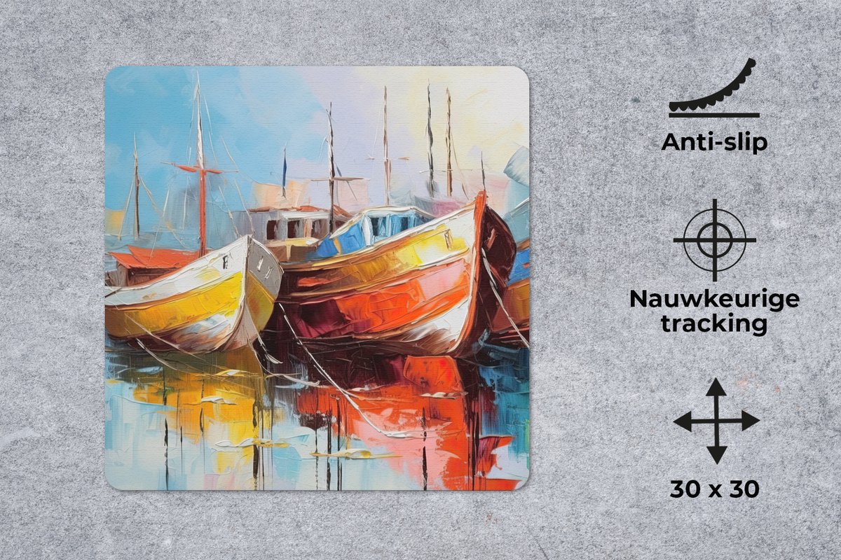 Muismat 30x30 cm - Mousepad Boten - Kunst - Kleuren - Schilderij - Muismatten