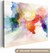 Canvas Schilderij Waterverf - Regenboog - Abstract - Kunst - Kleuren - 120x90 cm - Wanddecoratie