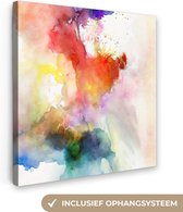 Canvas Schilderij Waterverf - Regenboog - Abstract - Kunst - Kleuren - 90x90 cm - Wanddecoratie