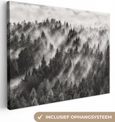 Canvas Schilderij Landschap - Mist - Bos - Natuur - 40x30 cm - Wanddecoratie