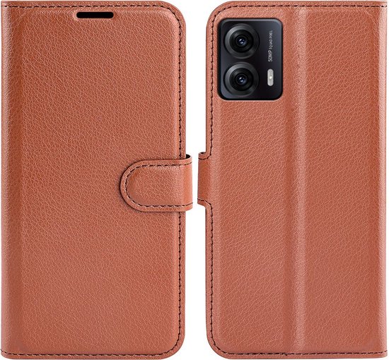 Motorola Moto G53 Hoesje - MobyDefend Kunstleren Wallet Book Case (Sluiting Voorkant) - Bruin - GSM Hoesje - Telefoonhoesje Geschikt Voor Motorola Moto G53