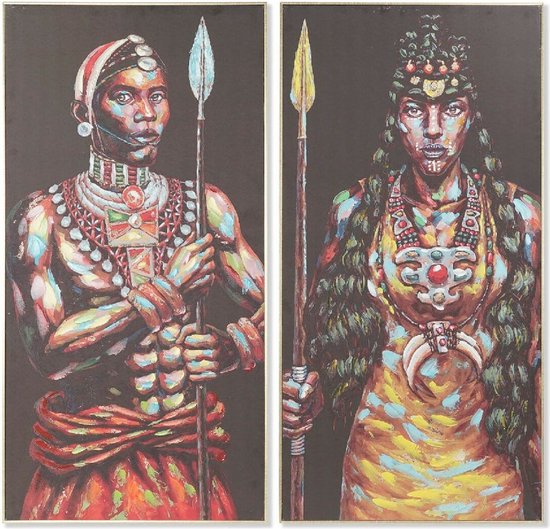 Schilderij DKD Home Decor 60 x 5 x 120 cm Koloniaal Afrikaan (2 Stuks)