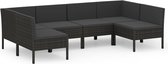 vidaXL - 6-delige - Loungeset - met - kussens - poly - rattan - zwart