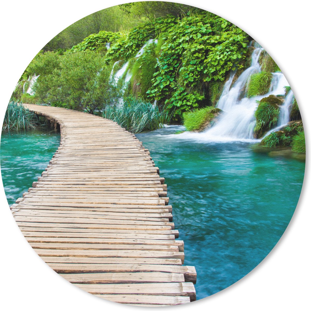 Muismat rond 30x30 cm - Mousepad Brug - Water - Planten - Waterval - Groen - Ronde muismatten