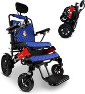 COMFYGO IQ-9000 AF Elektrische rolstoel, lichtgewicht, draadloze afstandsbediening, tot 30km, Automatisch vouwsysteem met Handmatig achterover leunen, Zwart&Rood frame & Blauw leer textiel, Zitbreedte 51cm