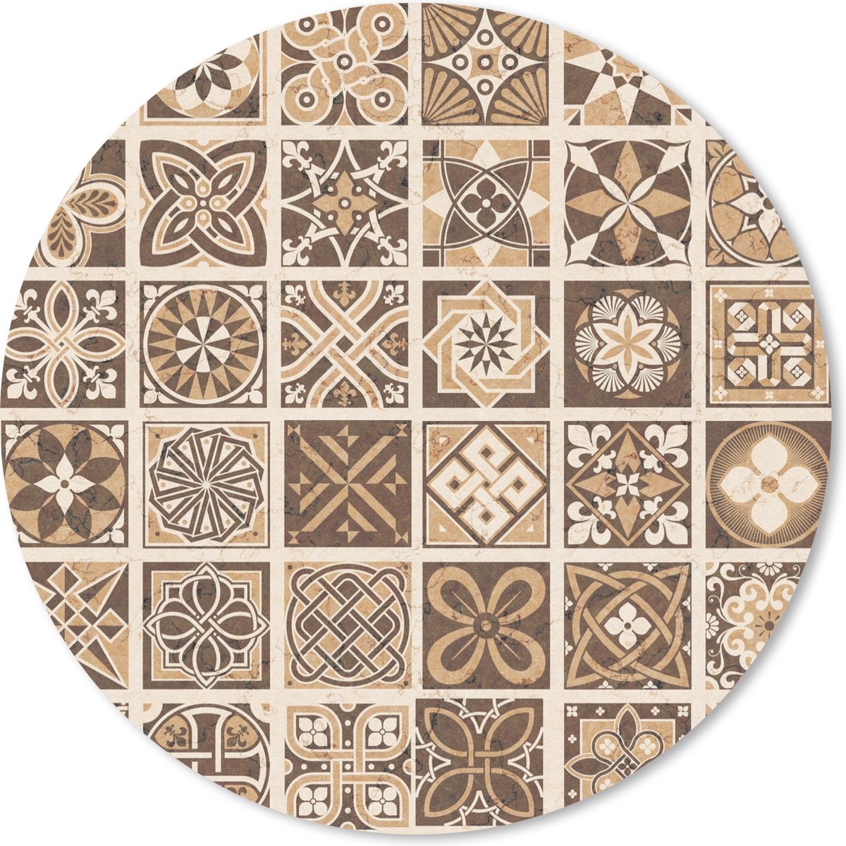 Muismat rond 20x20 cm - Mousepad Design - Bloemen - Bruin - Natuur - Vintage - Ronde muismatten