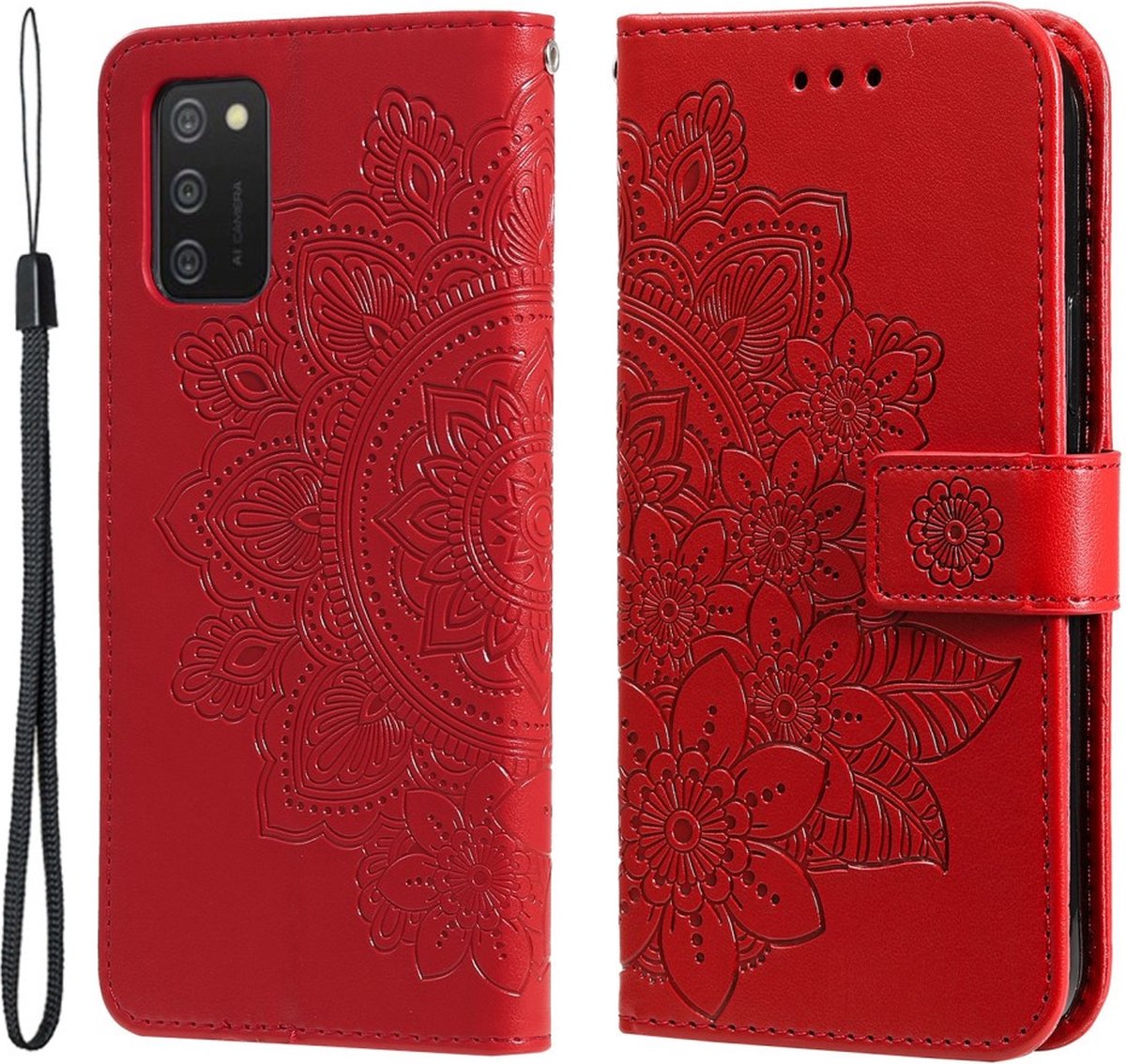 Coverup Mandala Bloemen Book Case - Geschikt voor Samsung Galaxy A03S Hoesje - Rood