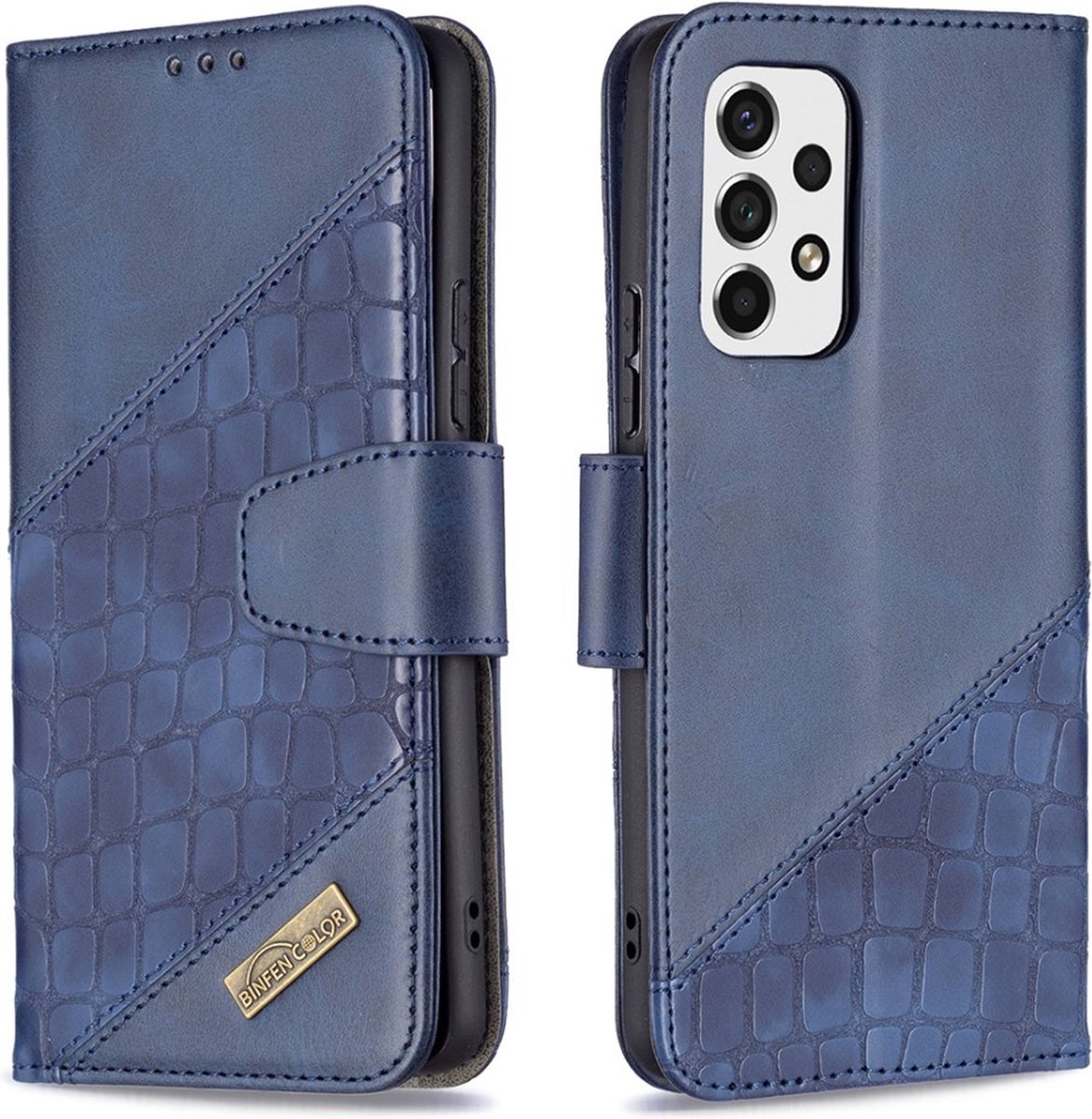 BINFEN Croco Book Case - Geschikt voor Samsung Galaxy A53 Hoesje - Blauw