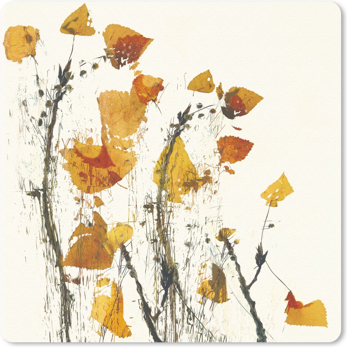 Muismat 30x30 cm - Mousepad Planten - Geel - Bloemen - Abstract - Muismatten