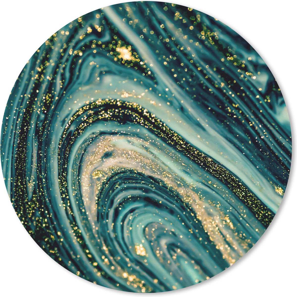 Muismat rond 30x30 cm - Mousepad Marmerlook - Luxe - Goud - Turquoise - Glitter - Ronde muismatten