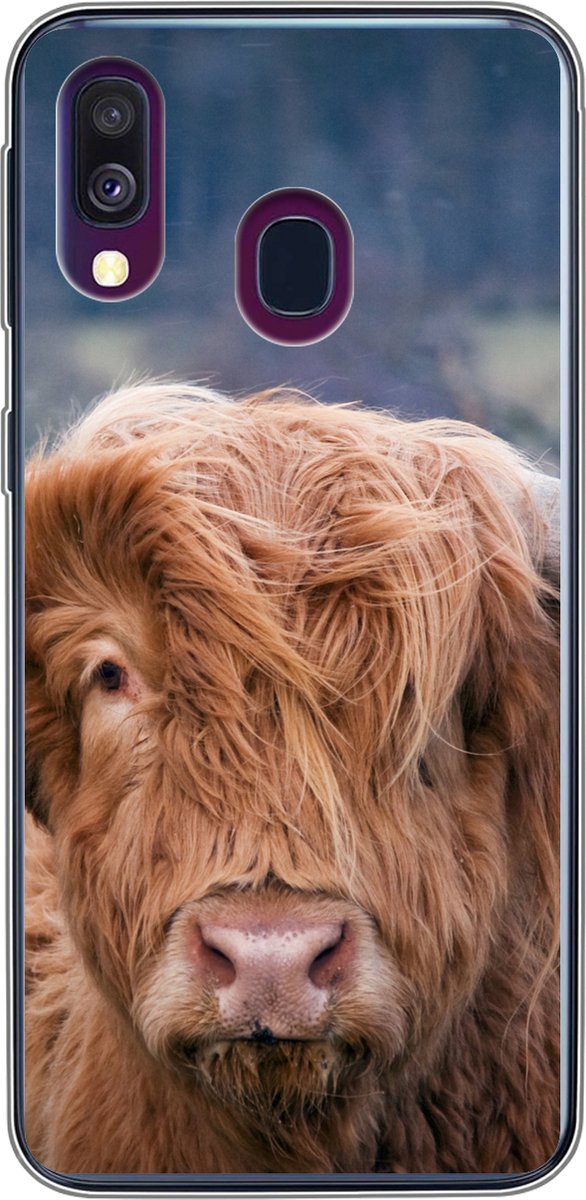 Telefoonhoesje Geschikt voor Samsung Galaxy A40 hoesje - Schotse Hooglander - Hoorns - Berg - Siliconen Telefoonhoesje Telefoonhoesje