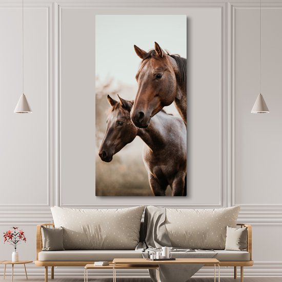 Toile Peinture Paarden - Nature - Marron - 80x160 cm - Décoration murale
