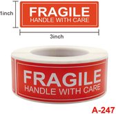 250 stickers op rol Handle with care Fragile - Breekbaar 7 x 2,5 cm