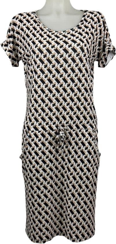 Angelle Milan - Vêtements de voyage pour femme - Robe à nœud beige/noir/blanc - Respirante - Infroissable - Robe durable - En 5 tailles - Taille S