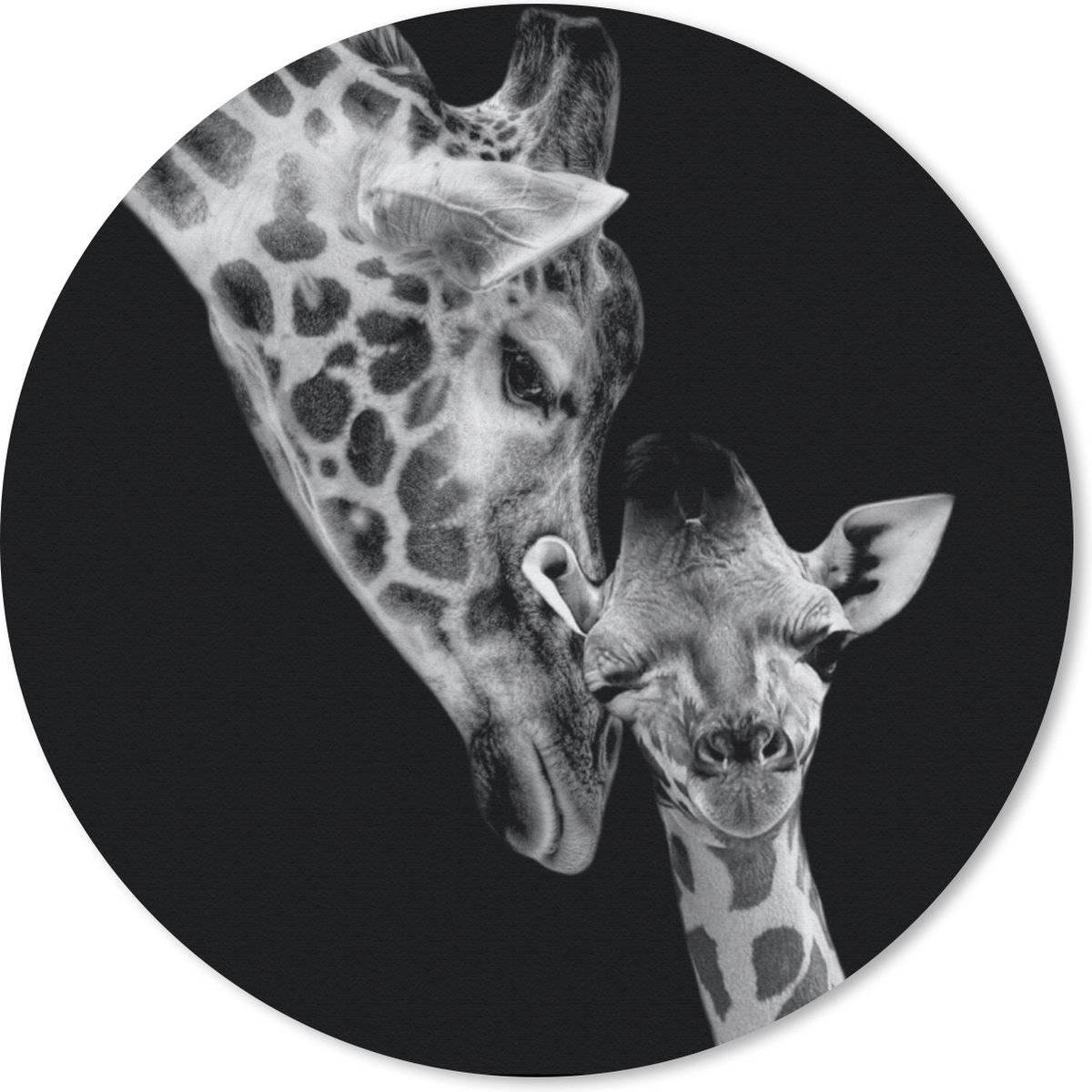 Muismat rond 30x30 cm - Mousepad Portret - Giraffe - Dieren - Zwart - Wit - Ronde muismatten