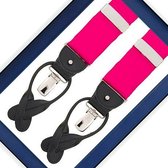 Albert Thurston Roze - bretels - roze banden van satijn - zwart leer - Y model - clips en lussen