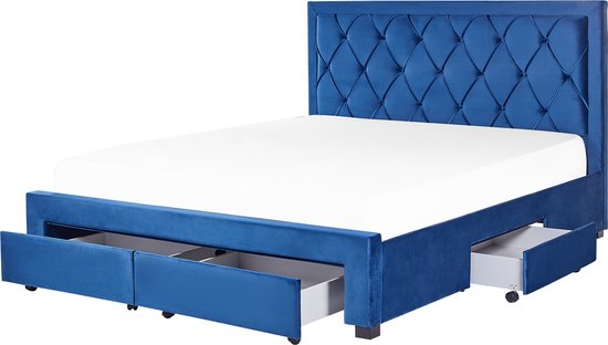 LIEVIN - Bed met opbergruimte - Blauw - 180 x 200 cm - Fluweel