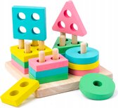 Tri de formes géométriques - Pastel - 4 formes - Carré - Trieur de Moûlage - Jouets empilables en bois - Jouets de tri - Jouets Montessori - Motricité - Jouets sensoriels - Tri - Jouets Éducatif - Puzzle en bois - Jouets d'éveil