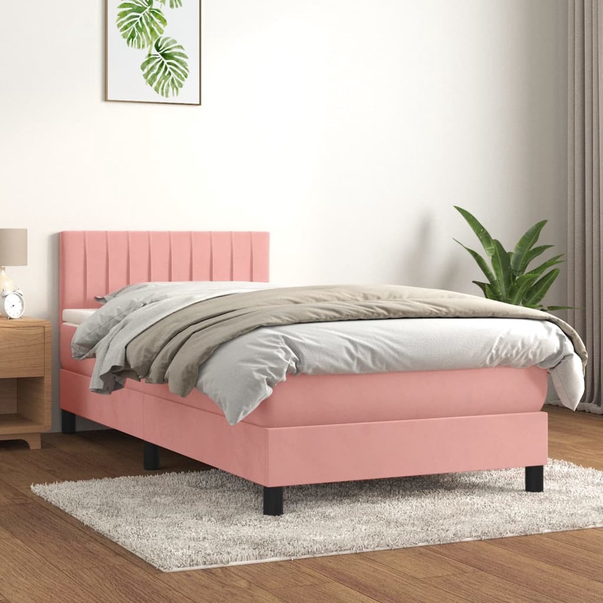 vidaXL - Boxspring - met - matras - fluweel - roze - 80x200 - cm