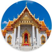 PVC Schuimplaat Muurcirkel - Wit met Gouden Marmeren Tempel in Bangkok, Thailand - 100x100 cm Foto op Muurcirkel (met ophangsysteem)