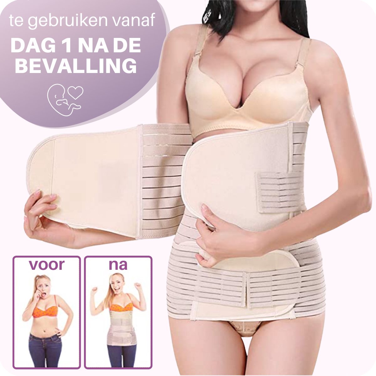 JT Beauty Care 3 in 1 Postpartum Buikband Nude Maat XL – Na Zwangerschap - Bekkenband – Zwangerschapsband - Sluitlaken - Belly Binder – Zwangerschapskleding – Waist Trainer - Postnatale Sluitband – Steunband Gift Mama – Buikbrace Kado - Cadeau Moeder – foto 6