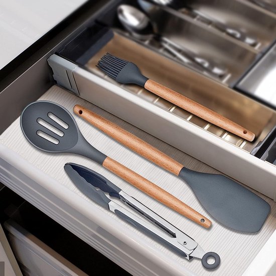 Keukengerei Set - 12 kookgerei Set - Siliconen keukengerei - Nonstick kookgerei met spatel Set - Keukengereedschap Keukengadgets met gebruiksvoorwerp Crock, Zwart