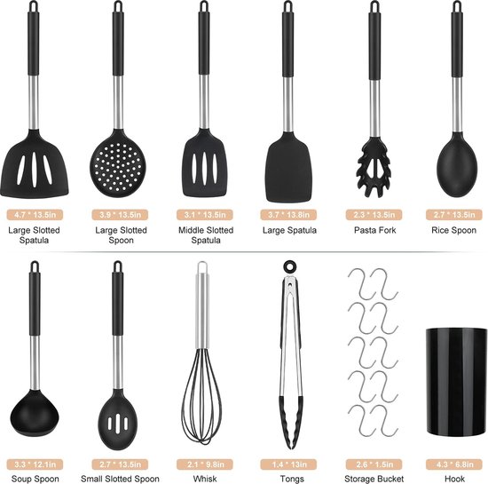 Randaco Set d'ustensiles de cuisine 12 pièces, Spatule Silicone de Cuisine,  Non sans BPA, Antiadhésif, Résistant, Accessoires de Cuisine