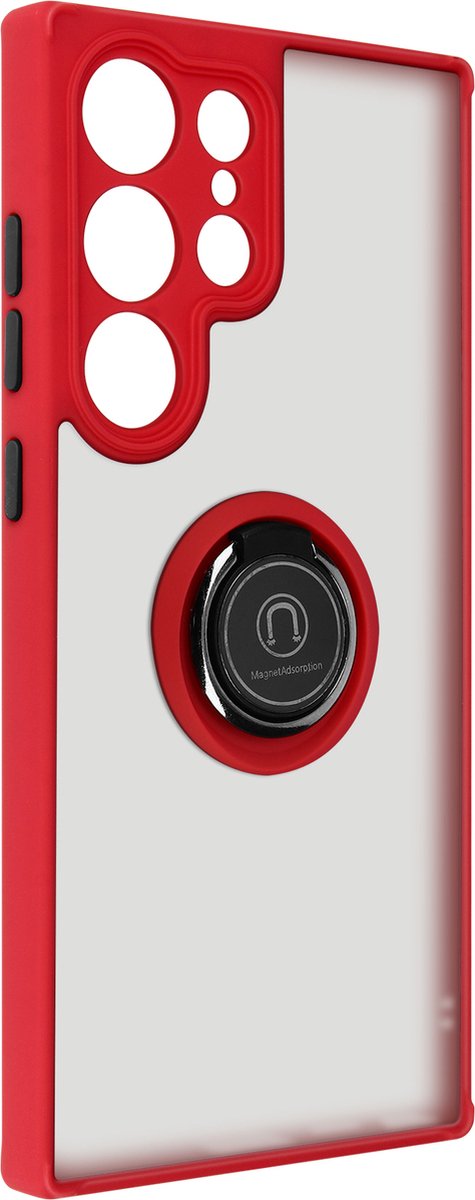Bi-materiaal Case geschikt voor Samsung Galaxy S23 Ultra Ring Stand-Functie Rood