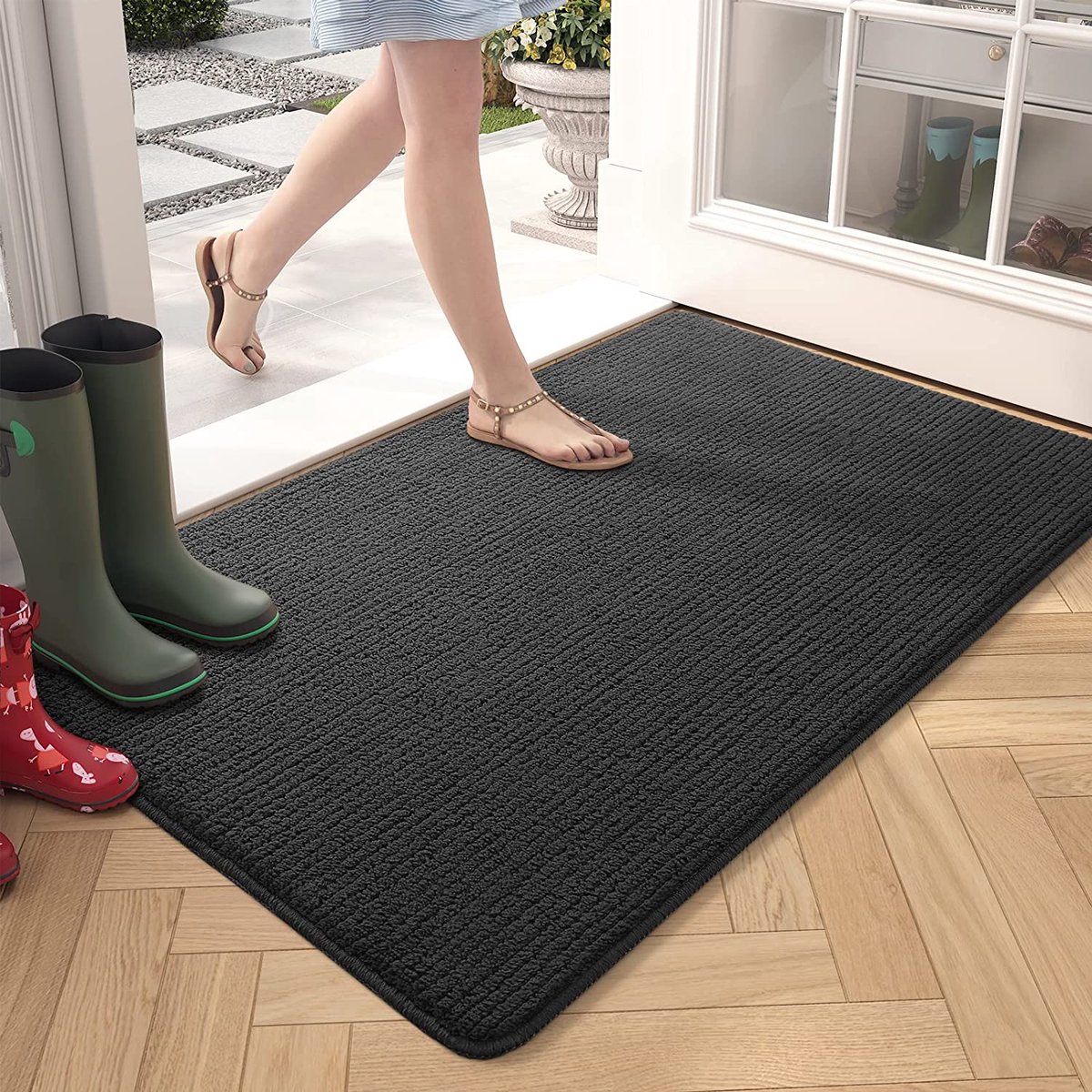 Tapis Entrée Intérieur 60x90cm Tapis de Porte Noir Antiderapant