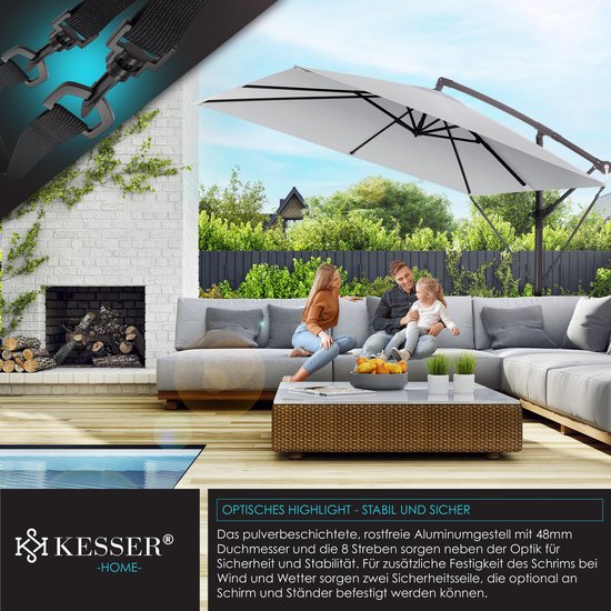KESSER Dubbele Parasol – 4,6 X 2,7 M, 360° Kantelbaar, Met Zwengel En Hoes, Aluminium, Waterafstotend, Optioneel Met LED
