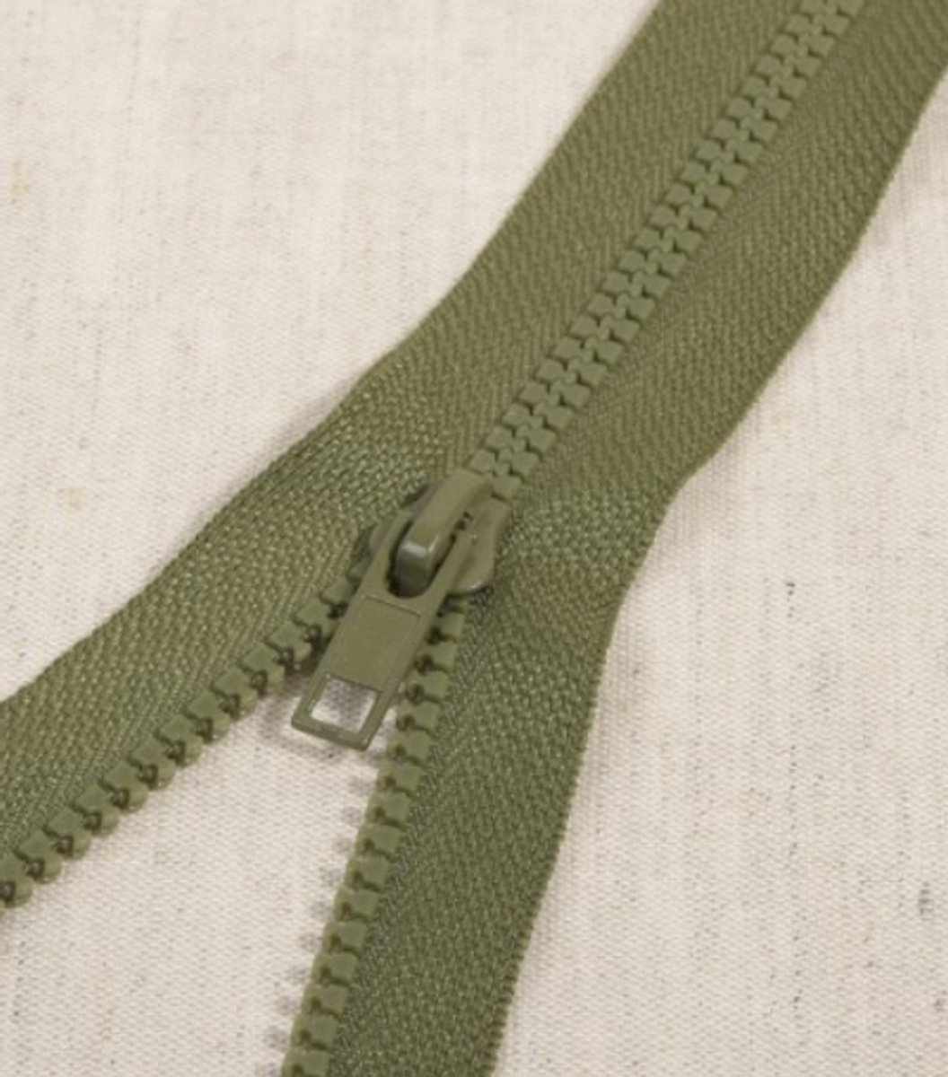 Deelbare rits 35cm kaki groen - polyester stevige rits met bloktandjes