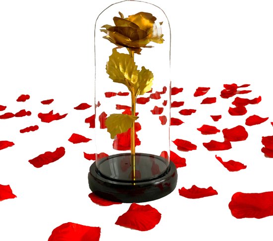 La Rose Flower Gold - Rose dorée de Luxe sous cloche en verre - Rose en verre - Cadeau et Décoration Romantique