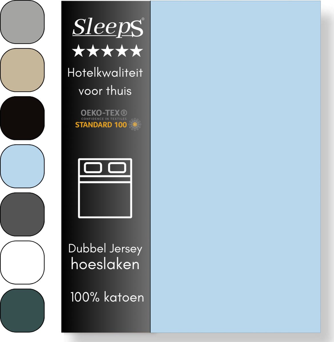 Sleeps Luxe Dubbel Jersey Hoeslaken Blauw - 90 x 220 cm - 100% Hoogwaardige Katoen - Hoge Hoek - Strijkvrij