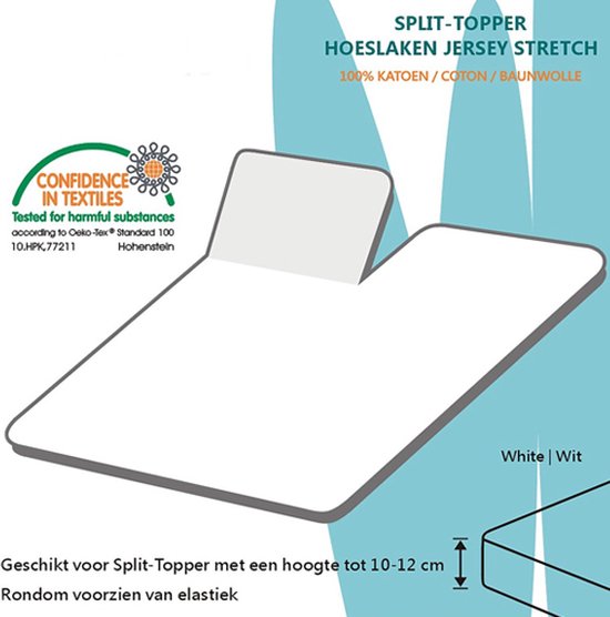 Splittopper Hoeslaken Jersey Stretch Wit 100 Katoen 180×200/210/220