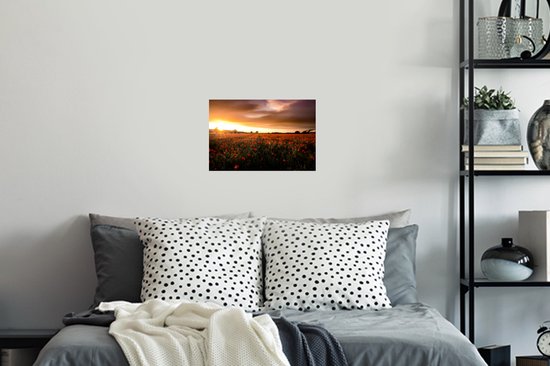 Muurstickers - Sticker Folie - Zonsondergang over de Klaprozen in Engeland - 30x20 cm - Plakfolie - Muurstickers Kinderkamer - Zelfklevend Behang - Zelfklevend behangpapier - Stickerfolie