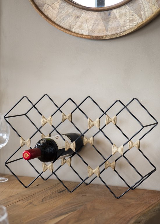 BarCraft 8 Fles Wijnrek Vrijstaand Metaal - Zwart & Jute Touw 46 x 13 x 29.5cm van BarCraft — afbeelding 2
