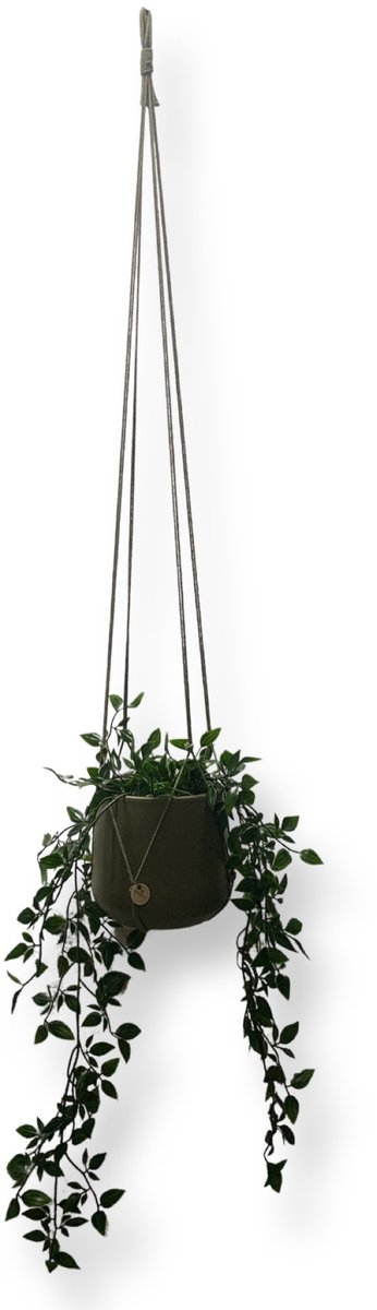 Plantenhanger Zonder Kwast - Kies Kleur en Lengte - Olijfgroen - 100 cm lang - Katoenkoord - Geschikt voor Pot met Diameter t/m 20 cm - Handgemaakt in ons Macramé Atelier - Prijs per Stuk - Let op: Exclusief Pot - Inclusief Verzendkosten