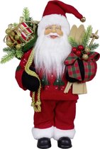 Kerstman decoratie pop Martijn - H30 cm - rood - staand - kerst beeld - kerst figuur