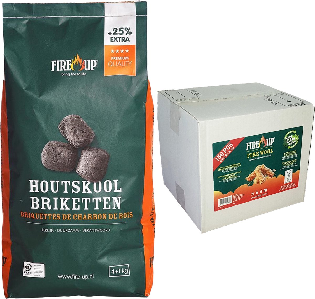 BBQ starterspakket - houtskool briketten 10 kilo - barbecue aanmaak houtwolkrullen 150x