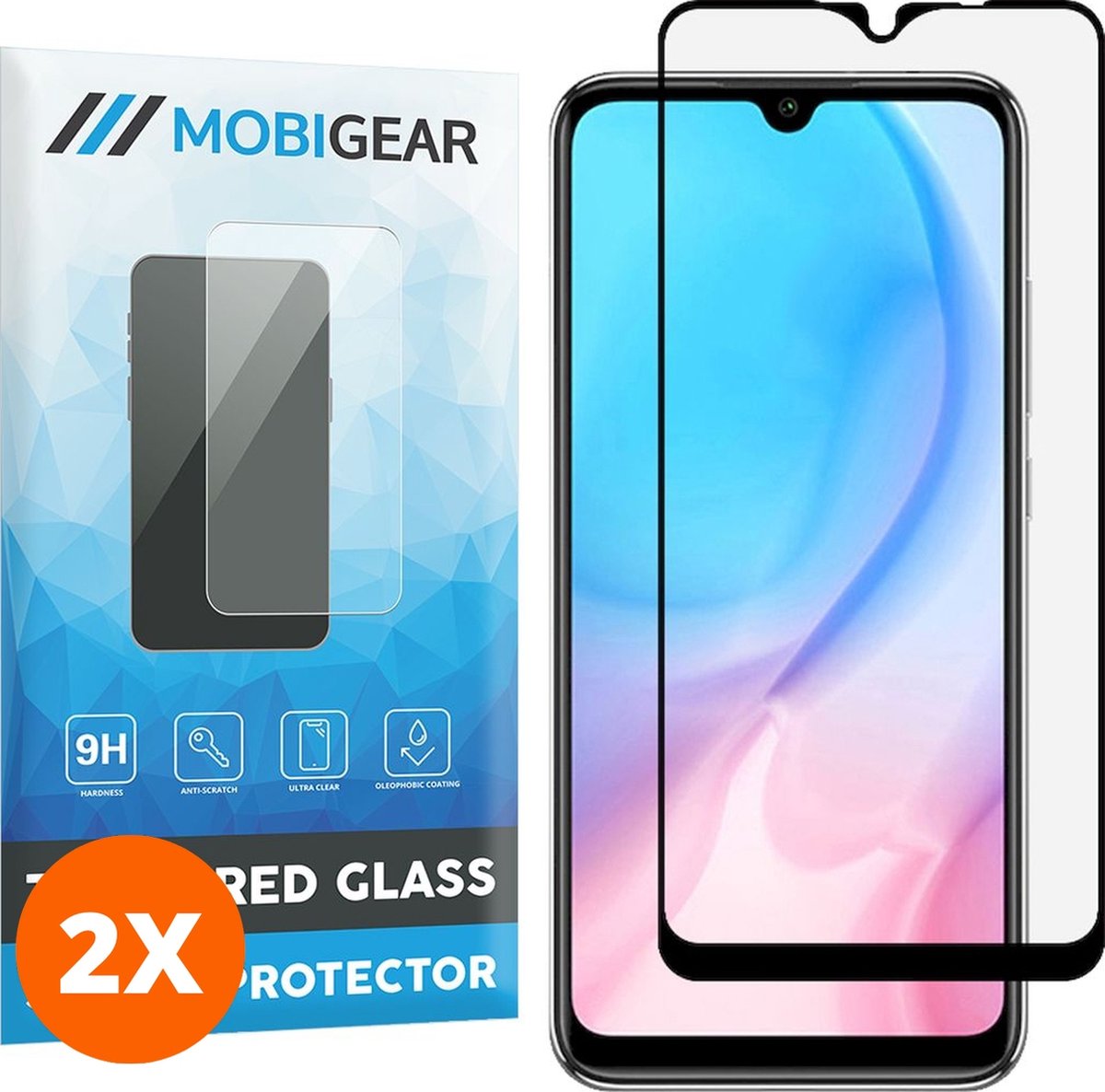 Mobigear Screenprotector geschikt voor Xiaomi Redmi 9C Glazen | Mobigear Premium Screenprotector - Case Friendly - Zwart (2-Pack)