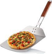 430 rvs pizza Shovel-Pizza en cake Shovel met houten handvat-Pizza pusher voor pizza, flambée, broodjes en brood-Vouwgreep (zilver / bruin-vierkant)