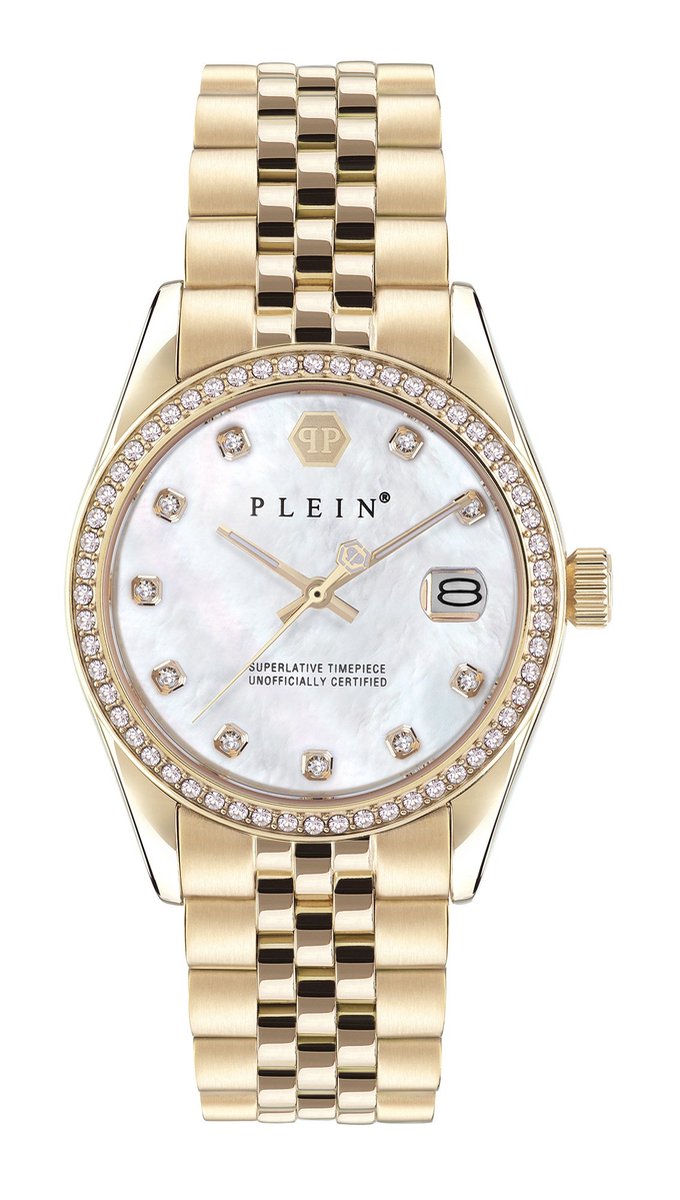 Philipp Plein Date Superlative PWYAA0323 Horloge - Staal - Goudkleurig - Ø 34 mm