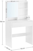 Rootz kaptafel - make-uptafel - open vakken - spiegel - 1 lade - verstelbare planken - wit - bewerkt hout - 70 x 40 x 136 cm